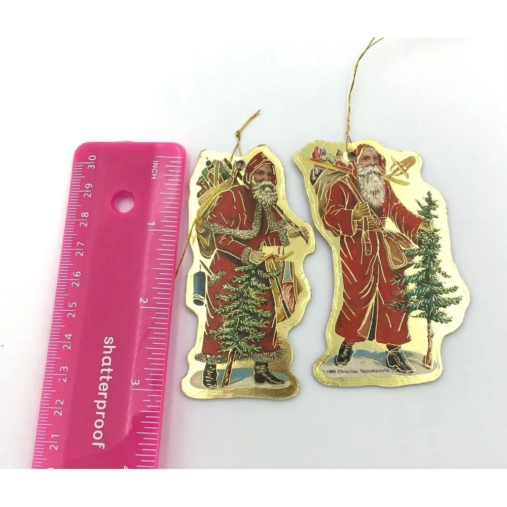VTG Christmas Reproductions 80's Paper Foil Die Cut Ornaments 5 Santa Victorian